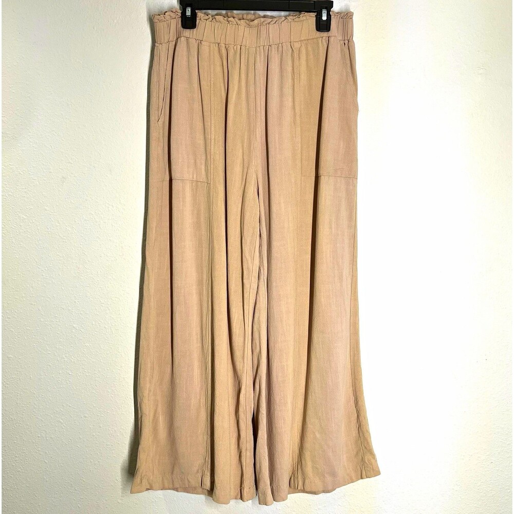 Women’s Wide-Leg Pants Beige Pull-On Elastic Waist Solid Size XL
